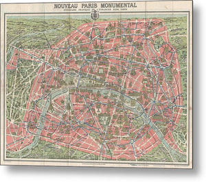 Old Map Paris Monuments 1928 - Metal Print