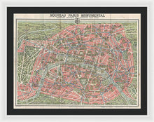 Load image into Gallery viewer, Old Map Paris Monuments 1928 - Framed Print