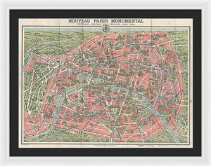 Old Map Paris Monuments 1928 - Framed Print