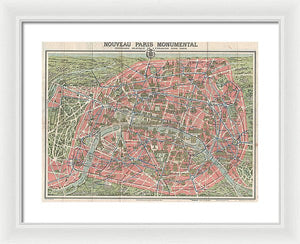 Old Map Paris Monuments 1928 - Framed Print