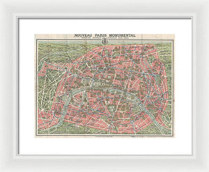 Old Map Paris Monuments 1928 - Framed Print