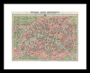 Old Map Paris Monuments 1928 - Framed Print