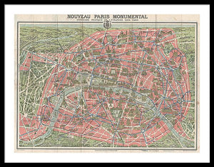 Old Map Paris Monuments 1928 - Framed Print