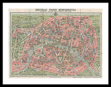 Load image into Gallery viewer, Old Map Paris Monuments 1928 - Framed Print