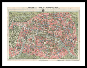 Old Map Paris Monuments 1928 - Framed Print