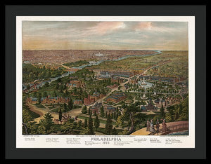 Old Map Of Philadelphia 1876 - Framed Print