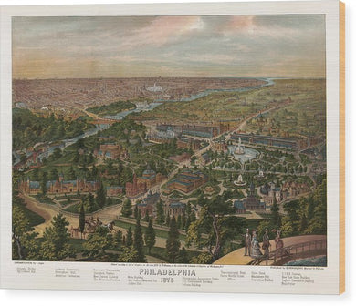 Old Map Of Philadelphia 1876 - Wood Print