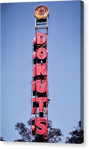 Photo Of A Giant Donuts Neon Sign - Canvas Print