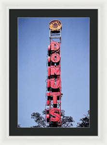 Photo Of A Giant Donuts Neon Sign - Framed Print