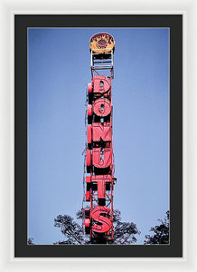 Photo Of A Giant Donuts Neon Sign - Framed Print