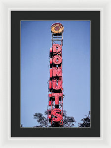 Photo Of A Giant Donuts Neon Sign - Framed Print