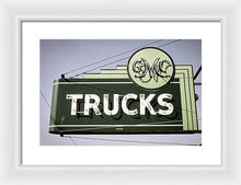 Load image into Gallery viewer, Photo Of A Vintage Gmc Trucks Sign - Framed Print