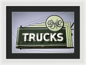 Photo Of A Vintage Gmc Trucks Sign - Framed Print