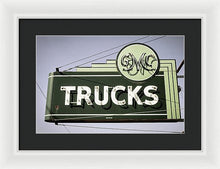 Load image into Gallery viewer, Photo Of A Vintage Gmc Trucks Sign - Framed Print