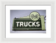 Load image into Gallery viewer, Photo Of A Vintage Gmc Trucks Sign - Framed Print