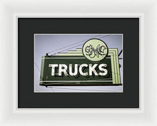 Load image into Gallery viewer, Photo Of A Vintage Gmc Trucks Sign - Framed Print