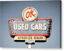 Load image into Gallery viewer, Photo Of A Vintage Ok Used Cars Sign - Canvas Print