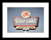 Load image into Gallery viewer, Photo Of A Vintage Ok Used Cars Sign - Framed Print