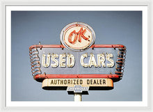 Load image into Gallery viewer, Photo Of A Vintage Ok Used Cars Sign - Framed Print