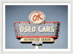 Photo Of A Vintage Ok Used Cars Sign - Framed Print