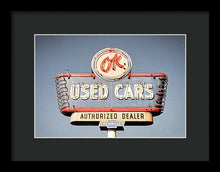 Load image into Gallery viewer, Photo Of A Vintage Ok Used Cars Sign - Framed Print