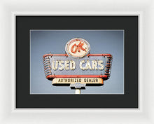 Load image into Gallery viewer, Photo Of A Vintage Ok Used Cars Sign - Framed Print