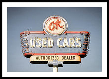 Load image into Gallery viewer, Photo Of A Vintage Ok Used Cars Sign - Framed Print