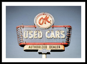 Photo Of A Vintage Ok Used Cars Sign - Framed Print