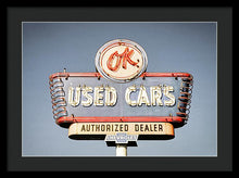 Load image into Gallery viewer, Photo Of A Vintage Ok Used Cars Sign - Framed Print