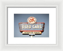 Load image into Gallery viewer, Photo Of A Vintage Ok Used Cars Sign - Framed Print