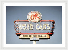 Load image into Gallery viewer, Photo Of A Vintage Ok Used Cars Sign - Framed Print