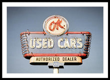 Load image into Gallery viewer, Photo Of A Vintage Ok Used Cars Sign - Framed Print