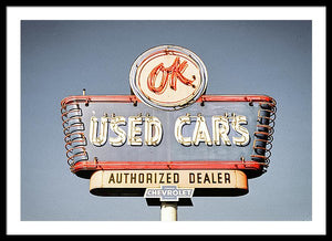 Photo Of A Vintage Ok Used Cars Sign - Framed Print