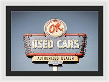 Load image into Gallery viewer, Photo Of A Vintage Ok Used Cars Sign - Framed Print