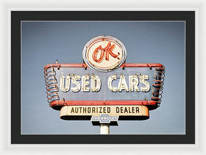 Photo Of A Vintage Ok Used Cars Sign - Framed Print