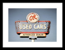 Load image into Gallery viewer, Photo Of A Vintage Ok Used Cars Sign - Framed Print