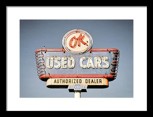 Photo Of A Vintage Ok Used Cars Sign - Framed Print