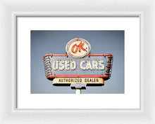 Load image into Gallery viewer, Photo Of A Vintage Ok Used Cars Sign - Framed Print