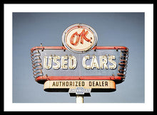 Load image into Gallery viewer, Photo Of A Vintage Ok Used Cars Sign - Framed Print