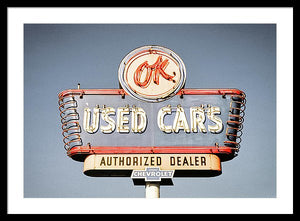 Photo Of A Vintage Ok Used Cars Sign - Framed Print