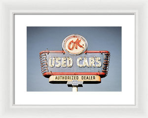 Photo Of A Vintage Ok Used Cars Sign - Framed Print