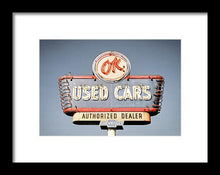 Load image into Gallery viewer, Photo Of A Vintage Ok Used Cars Sign - Framed Print