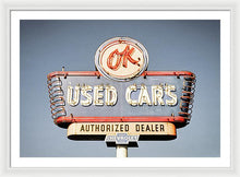 Load image into Gallery viewer, Photo Of A Vintage Ok Used Cars Sign - Framed Print