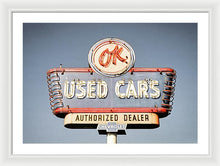 Load image into Gallery viewer, Photo Of A Vintage Ok Used Cars Sign - Framed Print