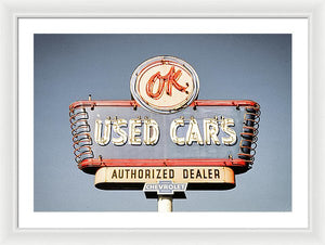 Photo Of A Vintage Ok Used Cars Sign - Framed Print