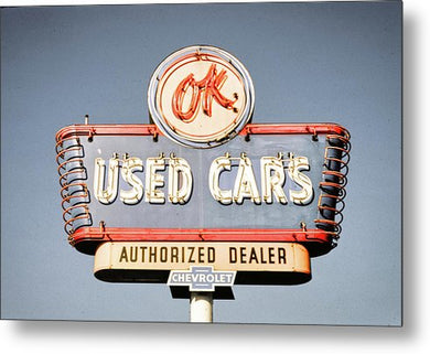 Photo Of A Vintage Ok Used Cars Sign - Metal Print