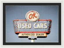 Load image into Gallery viewer, Photo Of A Vintage Ok Used Cars Sign - Framed Print