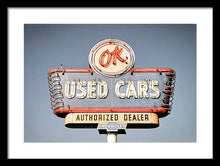 Load image into Gallery viewer, Photo Of A Vintage Ok Used Cars Sign - Framed Print