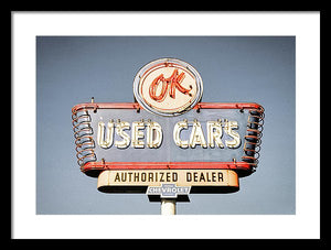 Photo Of A Vintage Ok Used Cars Sign - Framed Print