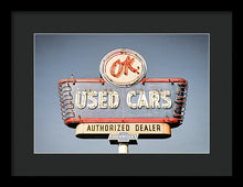 Load image into Gallery viewer, Photo Of A Vintage Ok Used Cars Sign - Framed Print